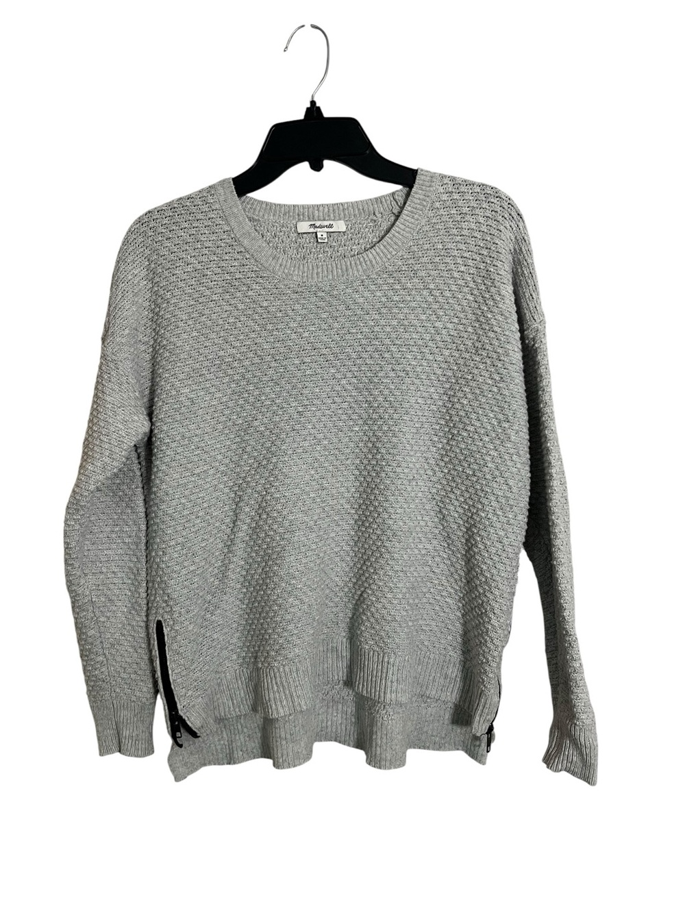 Madewell Heather Gray Crewneck Sweater with Side Zips